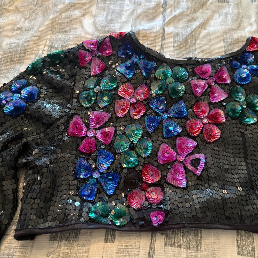 Vintage Long Sleeve Sequin Crop Top